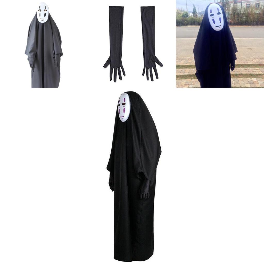Костюм для косплея Человек Без Духовного Лица Одежда Длинная Мантия Маска Перчатки Полный Комплект