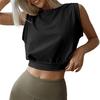 Women Summer Crop Top Sleeveless Round Neck Solid Color Slim Fit Pullover Short Length Fitness Sports Female Clothing