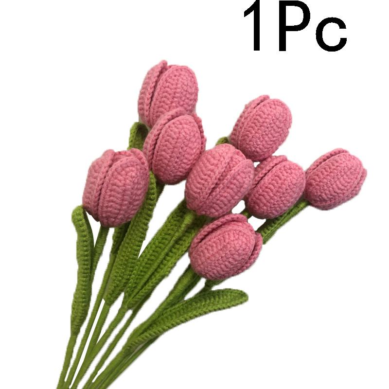 1PC Artificial Tulips Bouquet Home Decor Fake Flower Handmade Hand-Woven Knitted