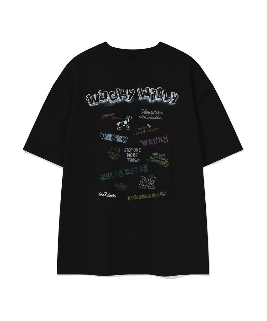 WACKY WILLY Kitsch Graphic Short Sleeve T-Shirt Black