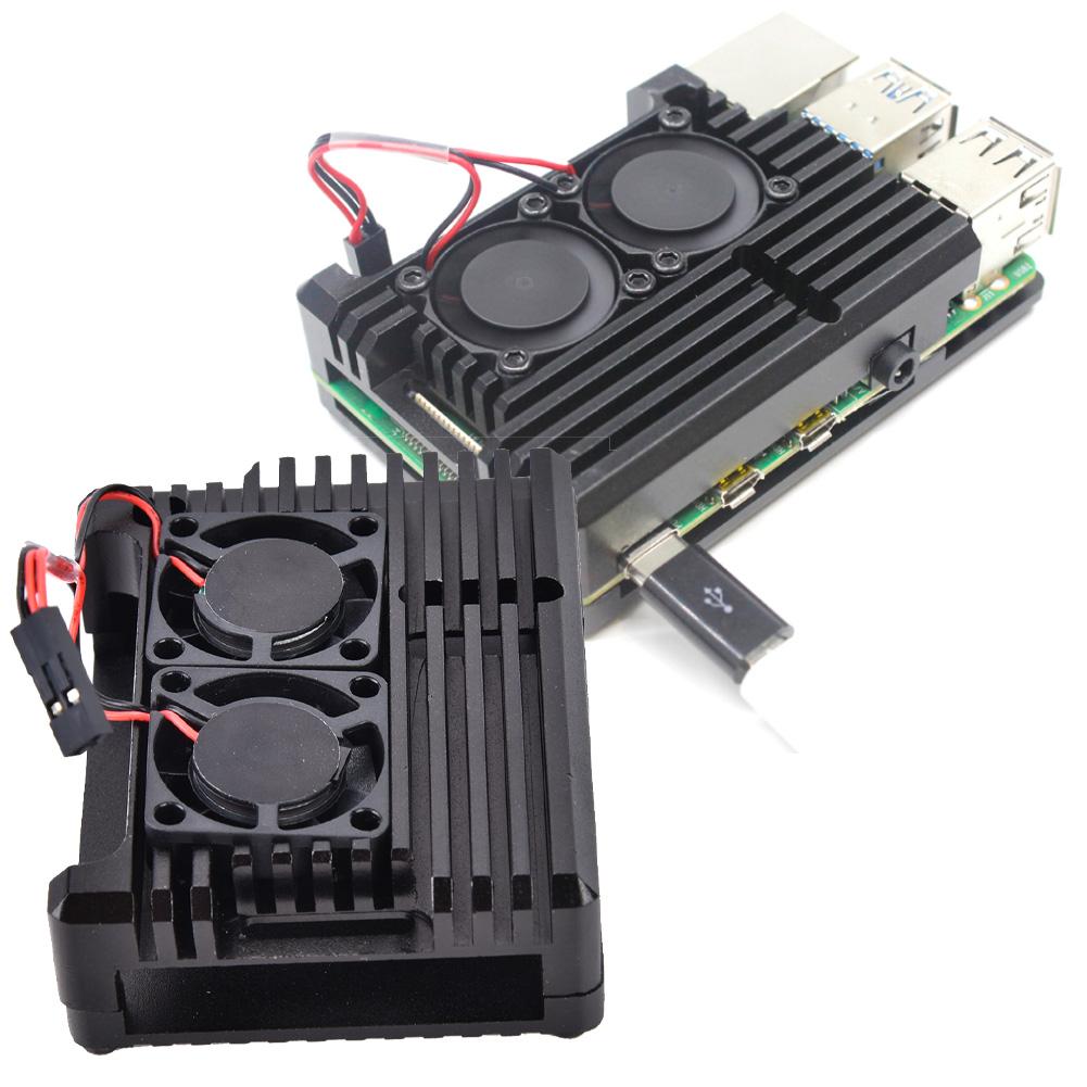 For Raspberry Pi 4B Black Aluminum Alloy Protective Box Enclosure Case (with Dual Fan)