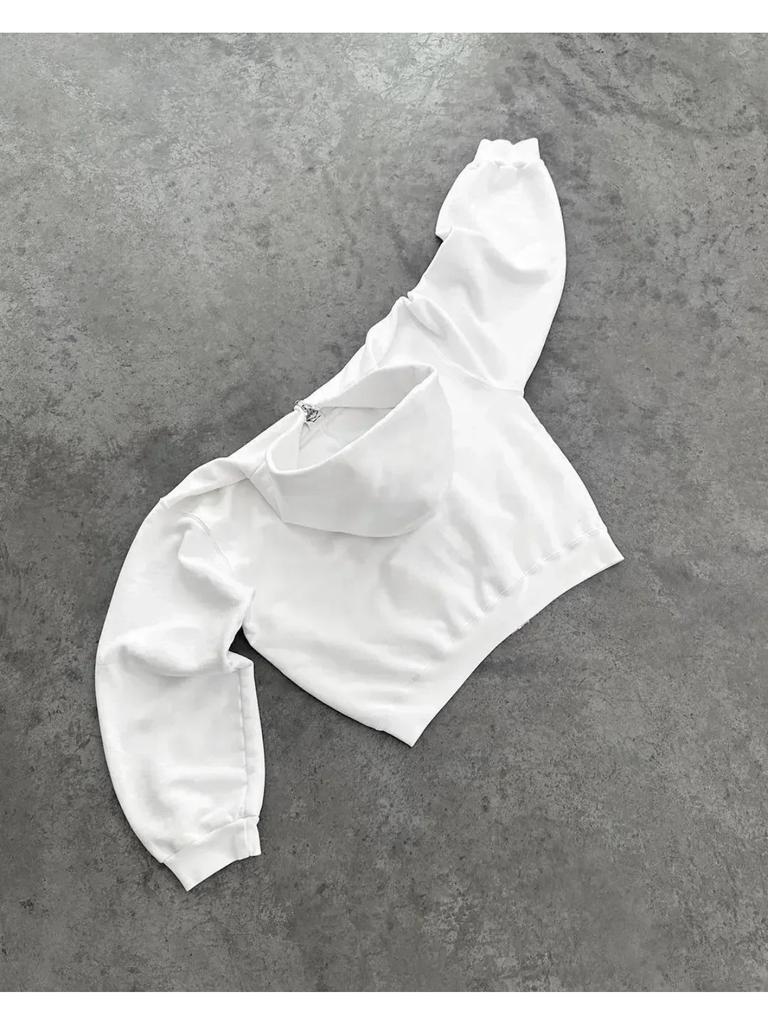 ZYLLO Харадзюку Ретро Новая Печать Цветок Раскрывающийся Свитер С Капюшоном Y2K Уличный Хип-Хоп Повседневный Свободный Свитшот Парный Топ