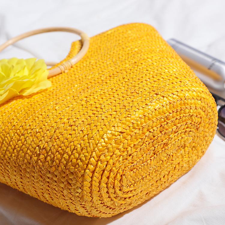 2025 Плетеная сумка из пшеничной соломы с деревянной ручкой - Женский пасторальный стиль Ин Мори-гёрл