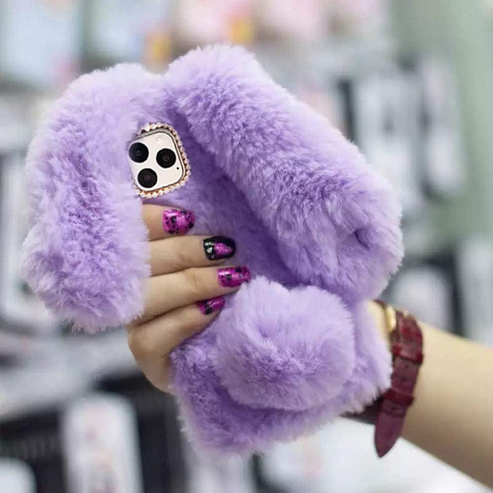 Пушистый чехол в виде кролика на iPhone 13 Pro Max 11 Pro 12 Pro Max XR XS MAX Samsung S21 Note 20 Ultra S20 Plus S20FE A51 A71