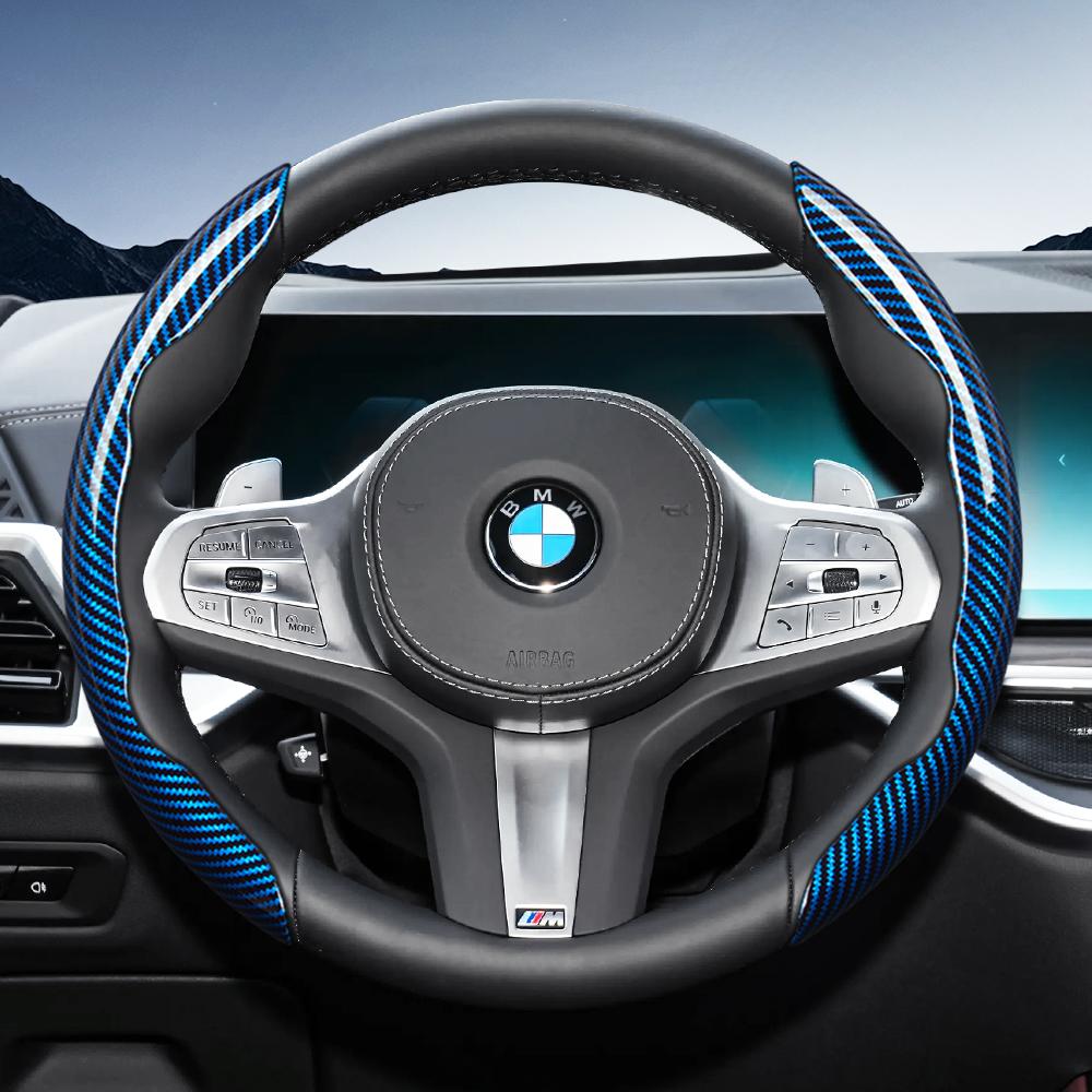 AYCCV1 Carbon fiber texture steering wheel cover for BMW fits X3 3 5 2 4 1 7 8 Series X1 X5 X2 X4 X6 X7 iX i4 i5 i7 Z4 XM iX1 iX2 non slip wear