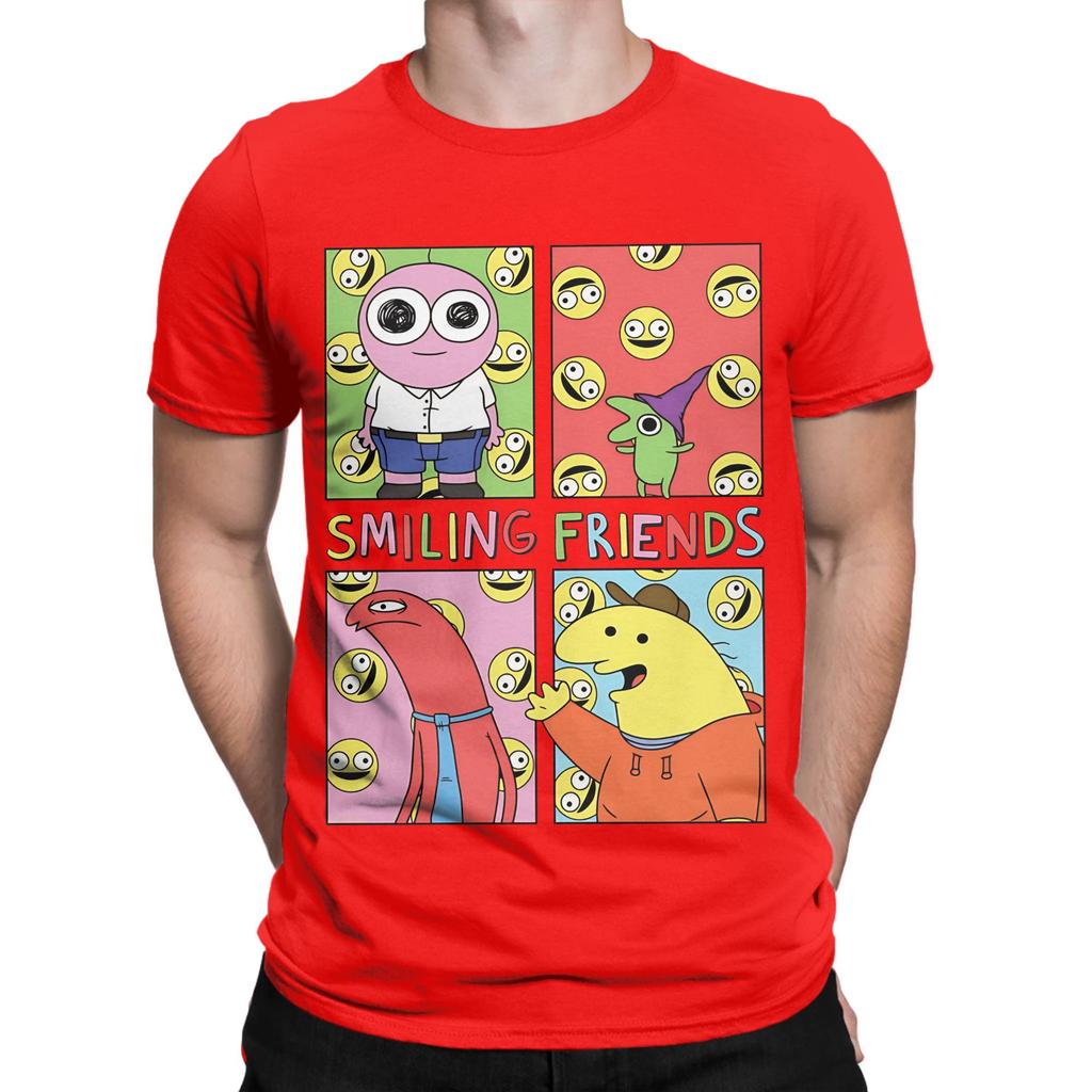 Smiling Friends Art Character Grid Funny Cartoon Funny 100 Cotton TShirt Smiling Friends Season 2 Tops Tees For Unisex
