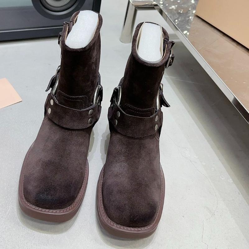 2025Модные женские короткие ботильоны из коровьей кожи в романском стиле в стиле ретро, полностью кожаные женские ботинки для верховой езды и мотоцикла