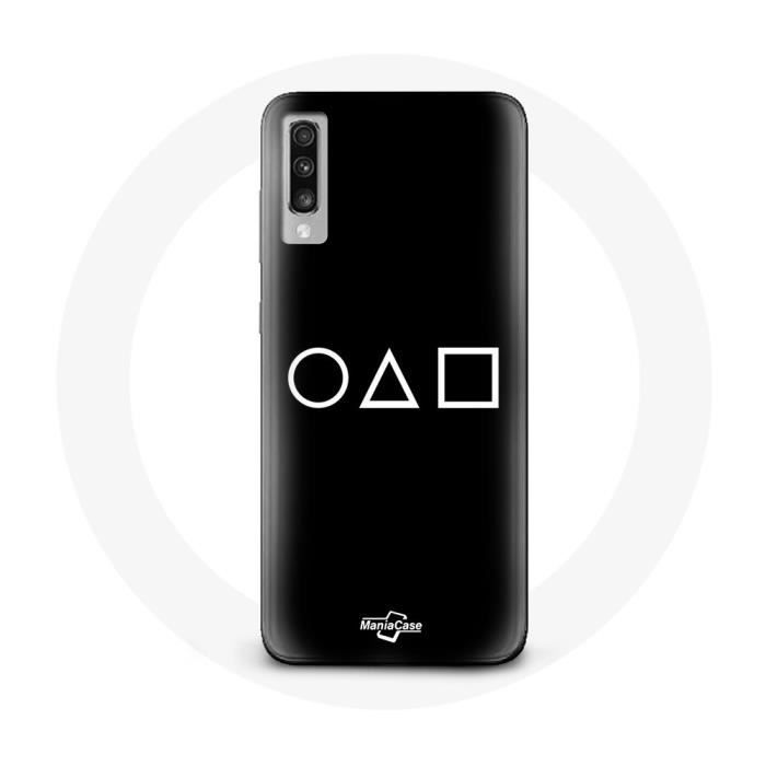 Coque pour Samsung Galaxy A50 Squid Game logo symboles cercle carre triangle Fond Noir