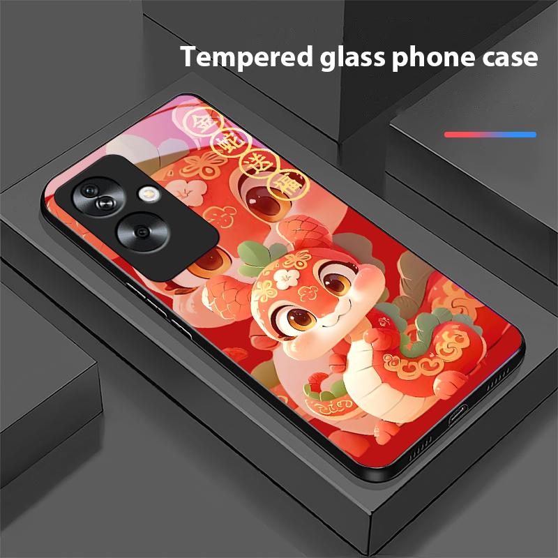 Новый мультяшный змейка для Oppo A79 5G 58 78 74 60 4G Reno 11F Realme GT 6 11 Note 50 10 C55 X2 Закаленное стекло Черный чехол для телефона