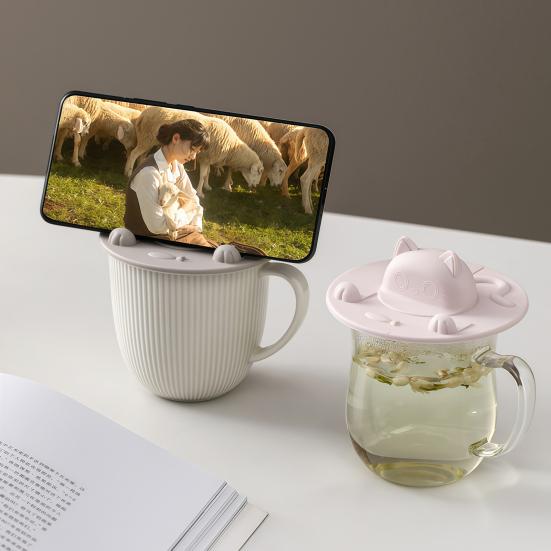 Силиконовая крышка для кружки с дизайном кошки, герметичная крышка для стакана с прорезью для чайного пакетика, термостойкая, нескользящая, безопасная для микроволновой печи, крышка для кружек для кофе, чая, молока