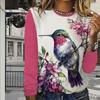 Топы для женщин с принтом акварельных птиц, круглым вырезом и длинным рукавом, футболка, осенний повседневный тонкий пуловер, женский топ с длинным рукавом