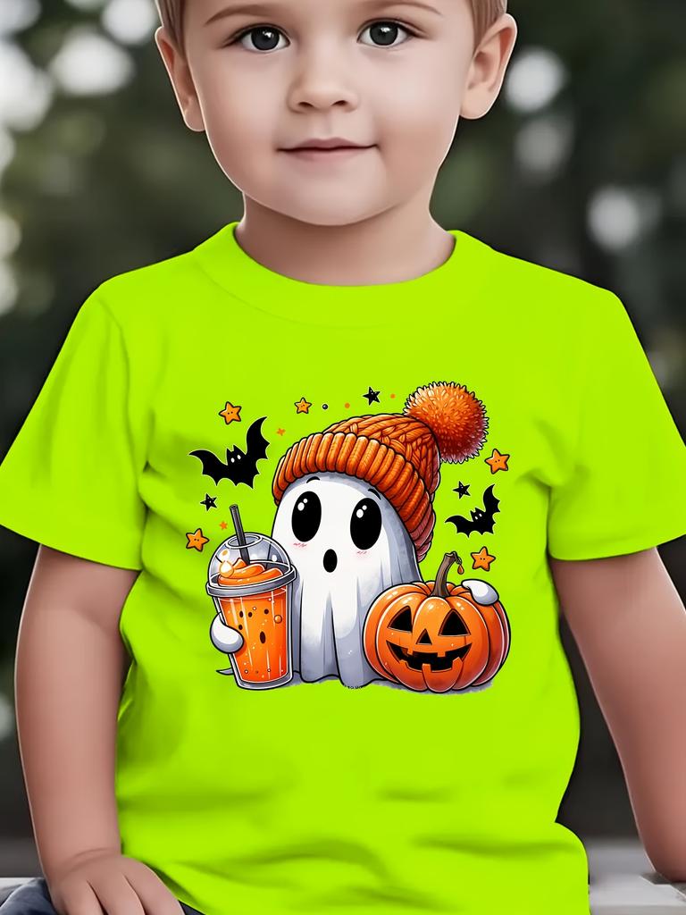 Summer Fashion Children's Short Sleeved T-shirt Pumpkin Halloween Cartoon Printed Casual Parent-child Top