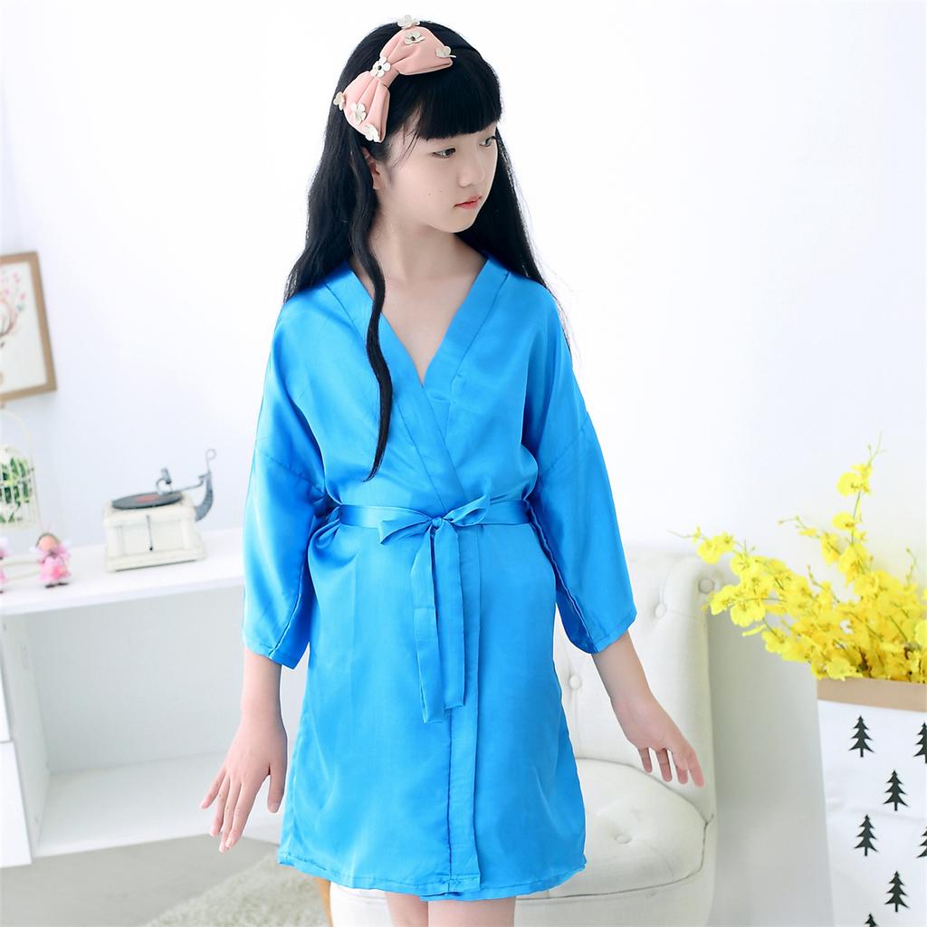 Халат удобный и элегантный темперамент классические модели однотонный детский праздничный летний однотонный тонкий искусственный шелк атласный тонкий кардиган халат