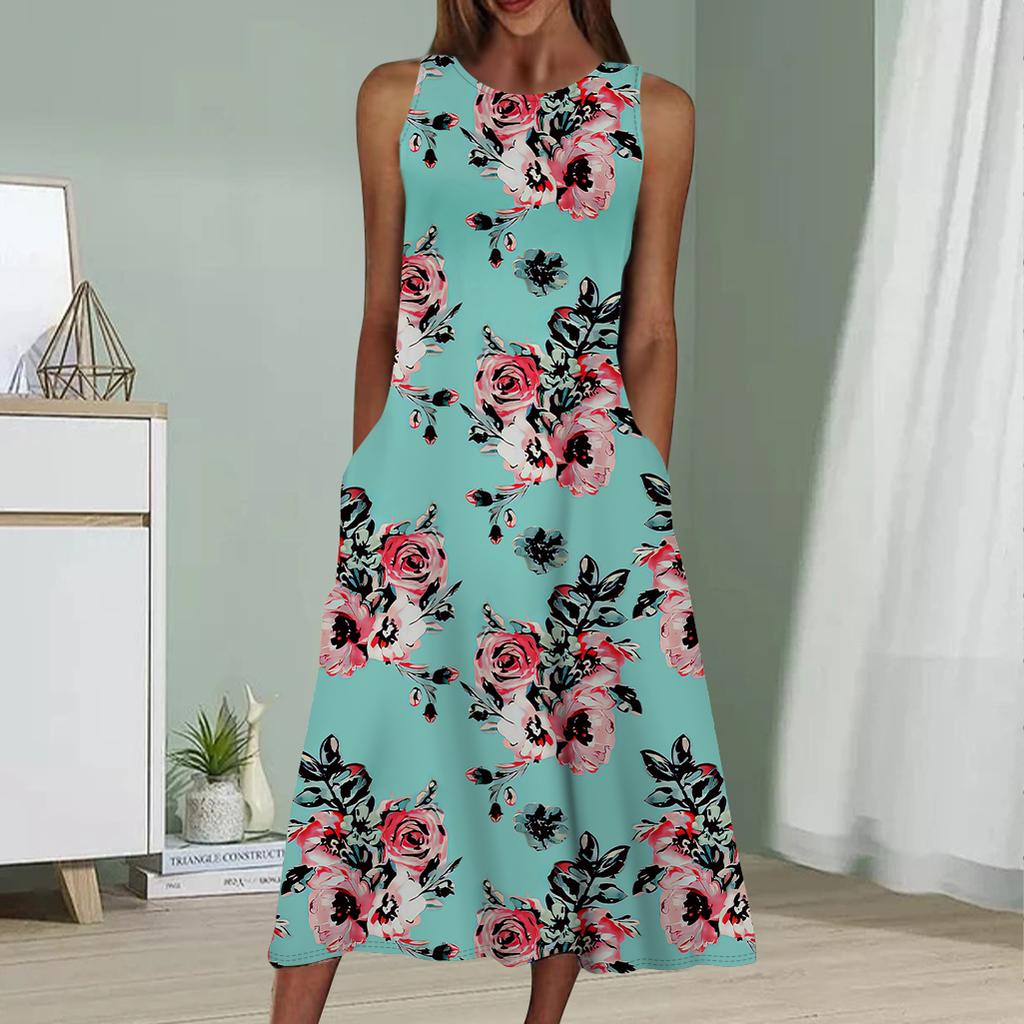 Summer Fashion Sexy Sleeveless Dress Soft Casual 3D Wild Flower Print Dress Sleeveless Sling Dress