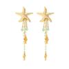 SHIXIN Trendy Starfish Fish Drop Earrings Women Summer Beach Imitation Pearl Crystal Tassel Piercing Earrings Vacation Jewelry