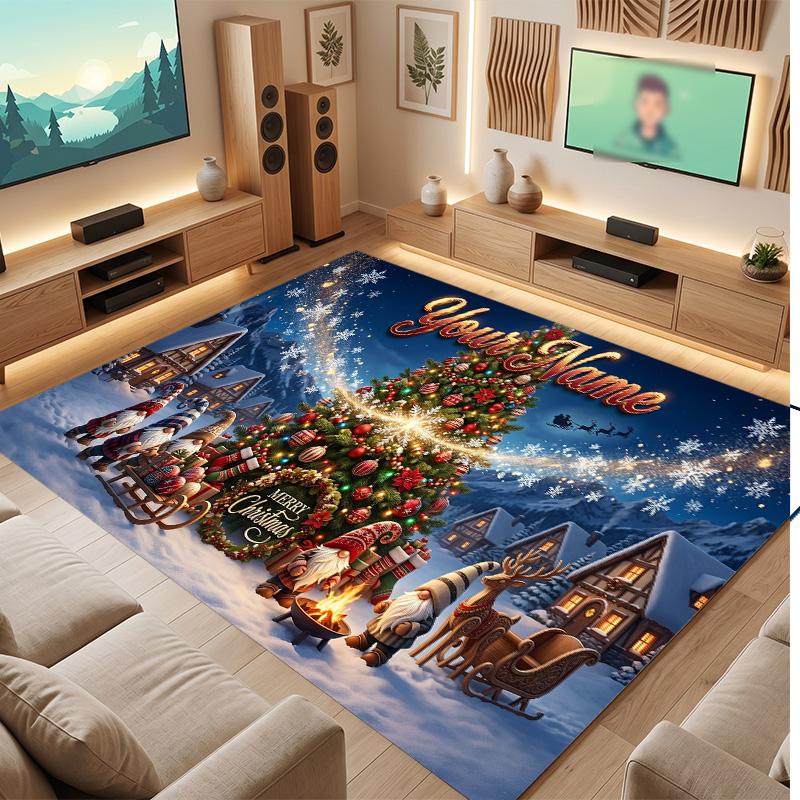 Christmas Theme Soft Crystal Velvet Rug Custom Name & Text Print Non Slip Floor Rug for Bedroom Living Room