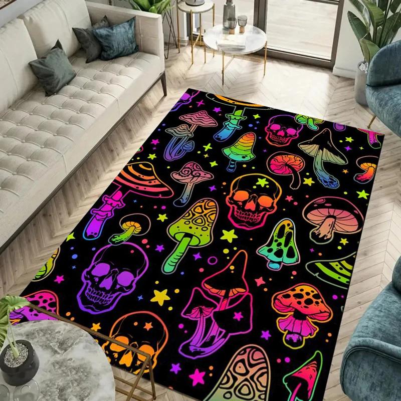 Psychedelic Mushrooms Carpet for Living Room Game Rugs Soft Floor Cartoon Rugs Bathroom Rug Mat Yoga Mat Home Decor Area Rug