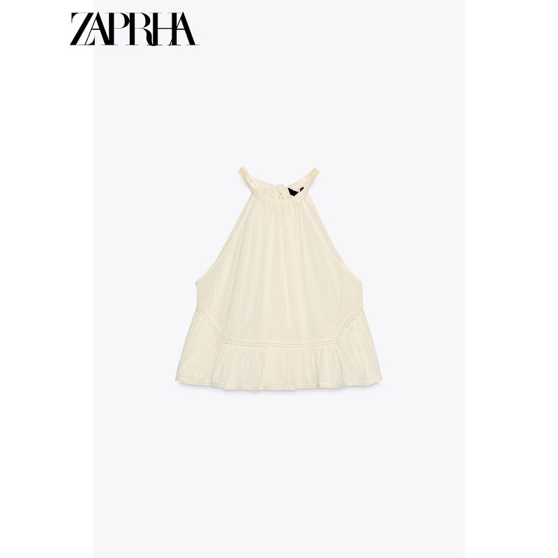 Zaprha 2025 New Arrival Pure Desire Beautiful off-the-Shoulder Embroider Tulle Girly Style Halter Top Female 0881005