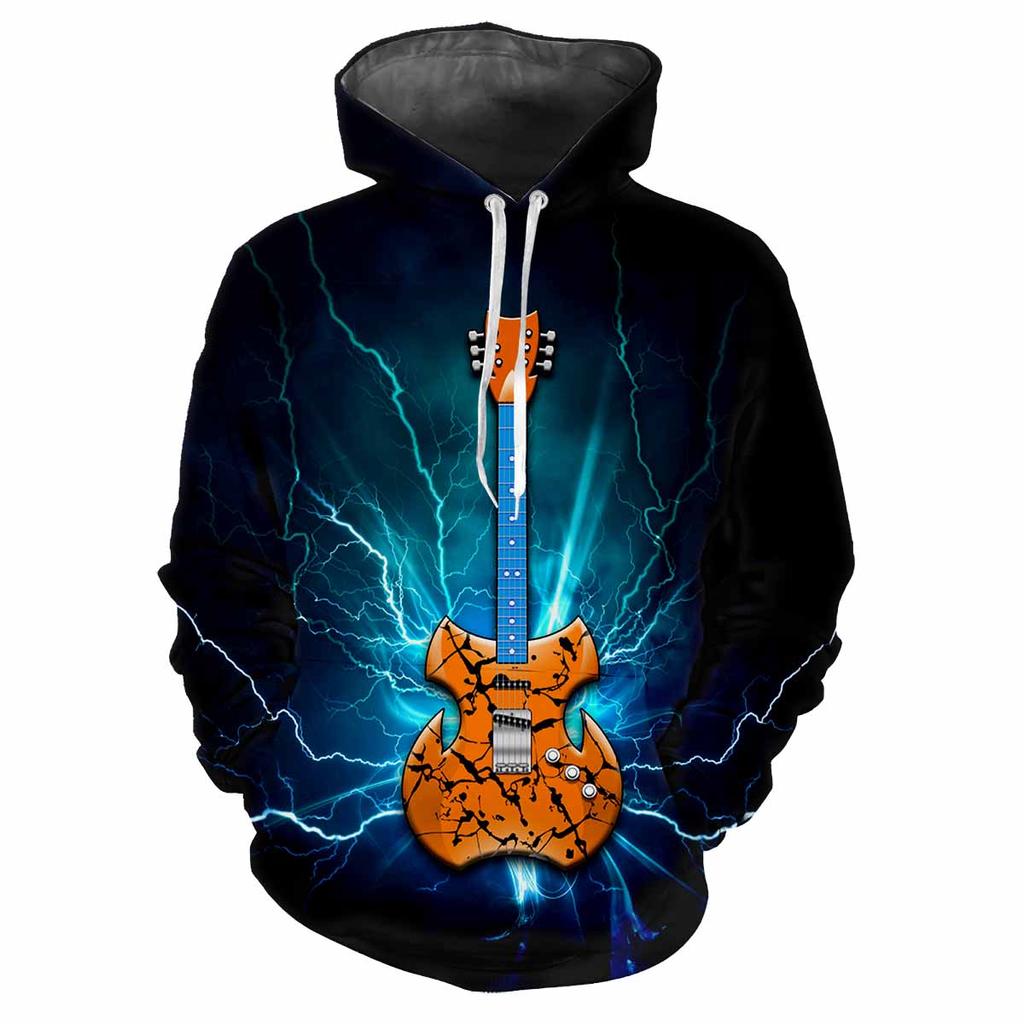 Новая рок-крутая гитара 3D-печать повседневная мода мужская повседневная мужская мода удобная хип-хоп музыка энтузиасты толстовки уличная