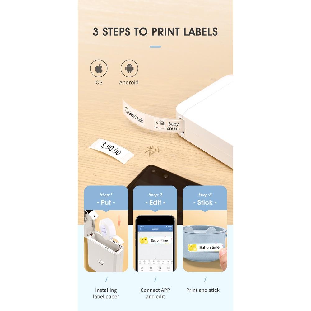 D110 Портативный принтер для печати этикеток bluetooth Беспроводной фотопринтер высокого разрешения Мини-принтер для этикеток Термопринтер 100*70*20 мм