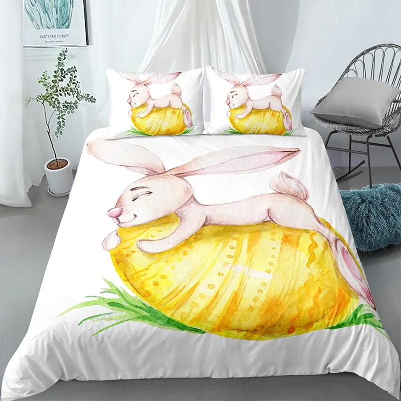 Cartoon Cute Dog/Rabbit Bedding Set Nordic King Single Twin 90/135/150 Bed Cover 240×220 Duvet Cover For Girl Boy Kid Teens Gift