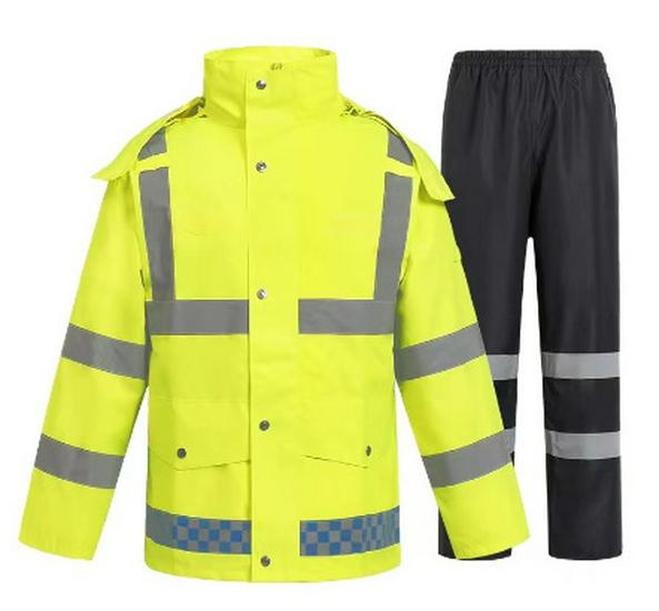 High Visibility Reflective Raincoat Set - 300D Oxford Cloth, Split Design for Outdoor Traffic, Duty, and Rescue Use