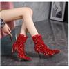 Fashion Boots Woman Shoes High Heels Ankle Boots for Women's Red Bling Punk Gothic Pointed Toe Elegant Heel Stripper Dance Wedding Bride