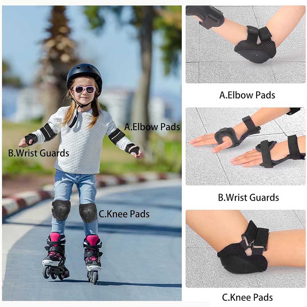 Комплект наколенников и налокотников для детей/подростков с защитой запястий для детей от 4 до 16 лет, катание на скейтборде, роликовых коньках, лыжах, роликовых коньках, велоспорте