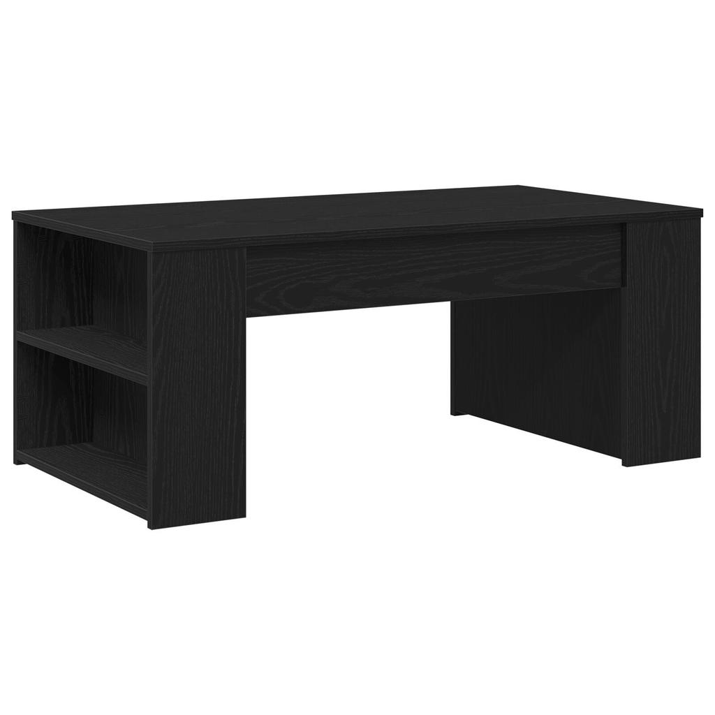 Creative design coffee table, living room table with double open shelves on the sides, sofa side table, black oak 102x55x42 cm