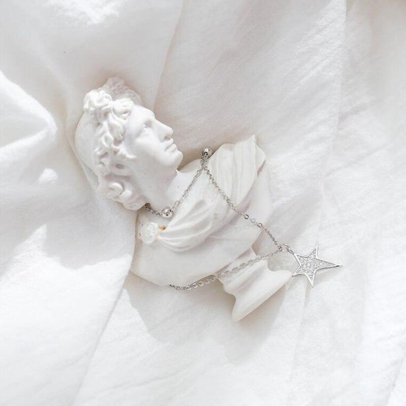 Ожерелье с подвеской в виде звезды из двухслойной цепочки из стерлингового серебра 925 пробы с микрофианитами, колье-чокер для женщин S-N464