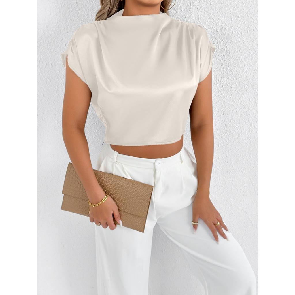 Летние атласные рубашки Модные однотонные Высококачественные женские блузки и рубашки с коротким рукавом