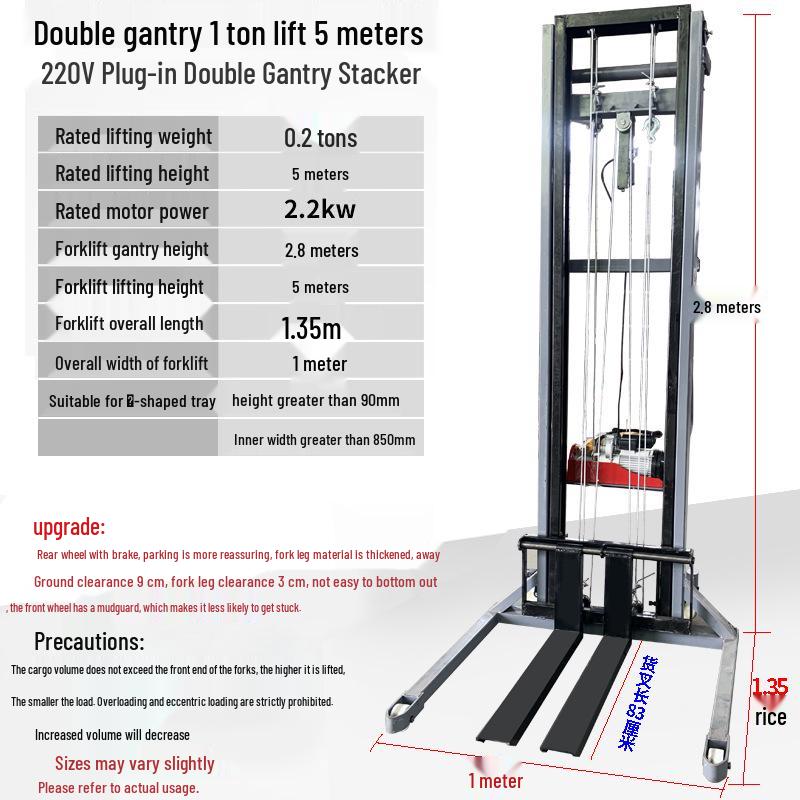 Manual and Electric Hydraulic Stacker: 1-2 Ton Capacity Forklift & Lifting Truck