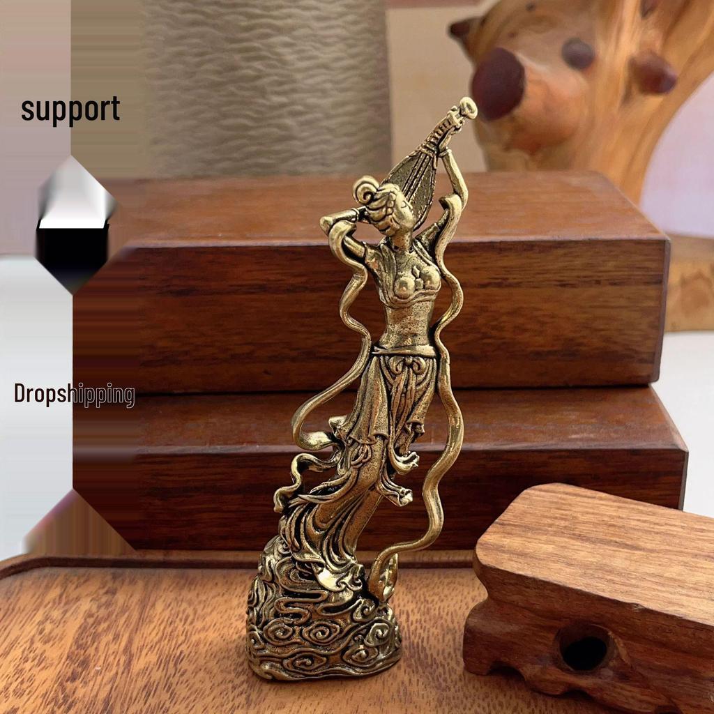 Brass Flying Apsara Figurine: Pipa Fairy Ornament for Desktop or Souvenir
