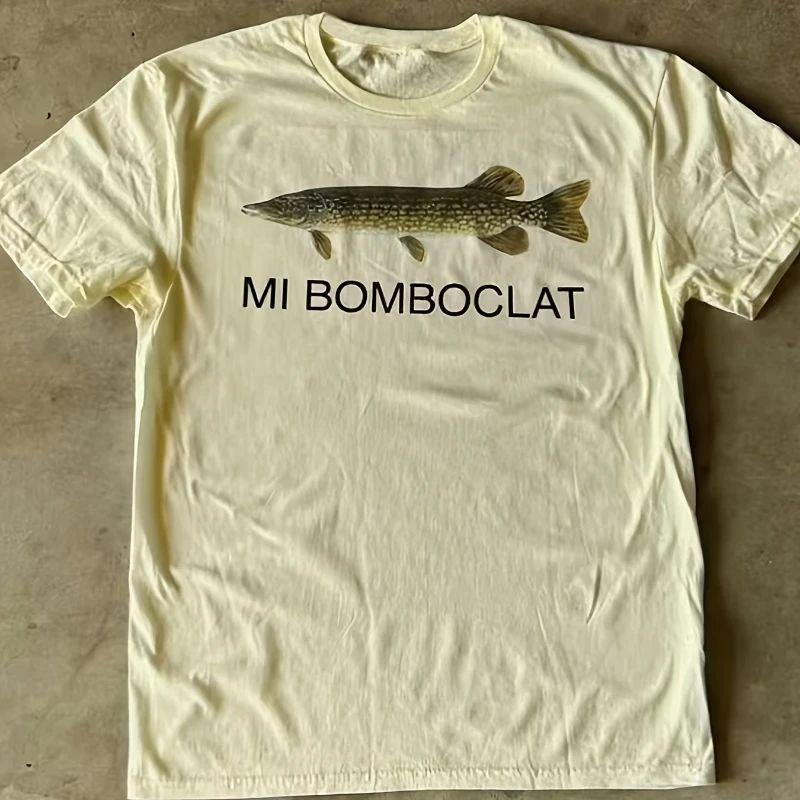 Мужские хлопковые футболки с принтом «Рыба Bomboclat», модные повседневные топы с коротким рукавом и круглым вырезом, спортивные, для улицы, унисекс