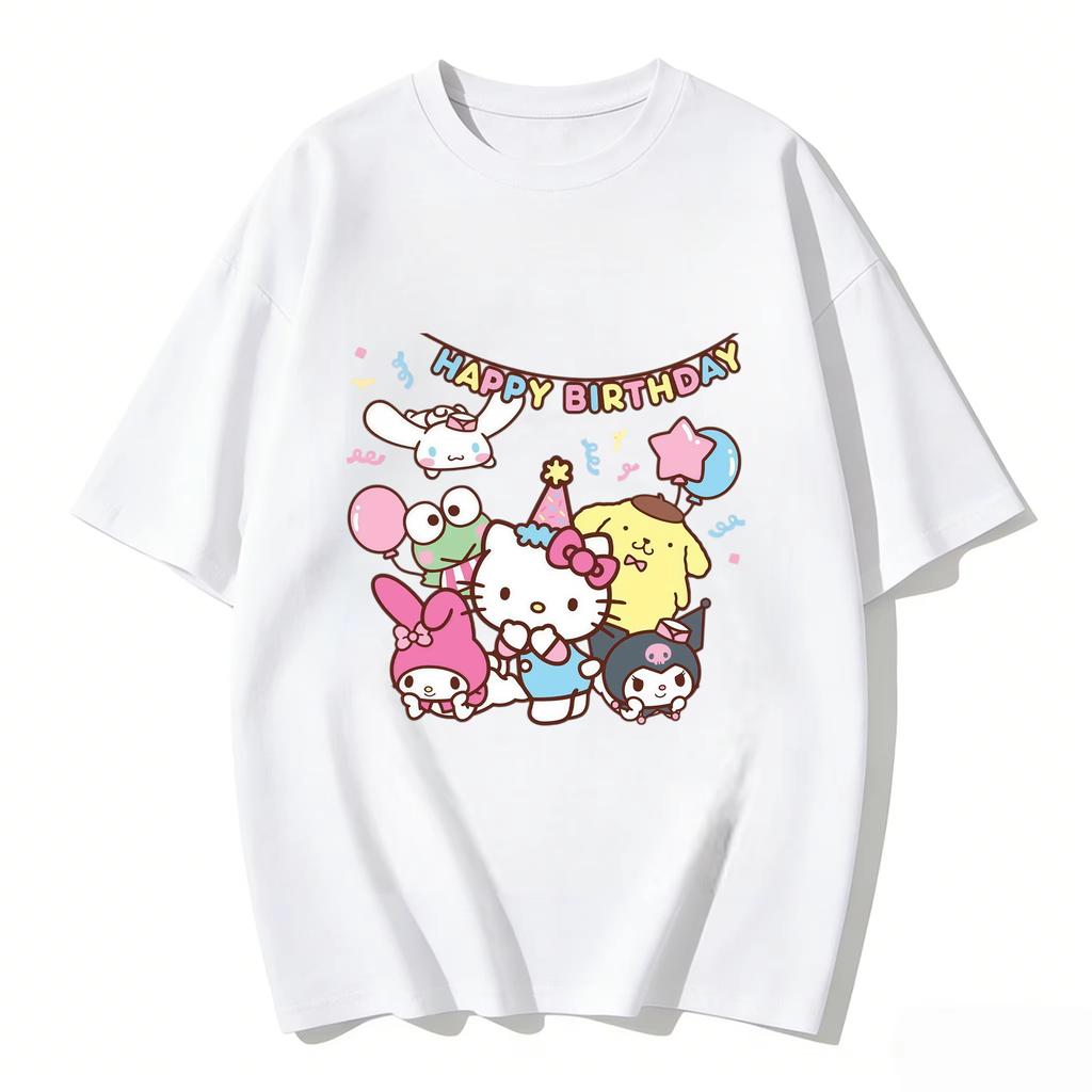 2026 Футболка HelloKitty из мягкого хлопка с коротким рукавом и круглым вырезом, милый принт, легкий летний топ для женщин, повседневная одежда