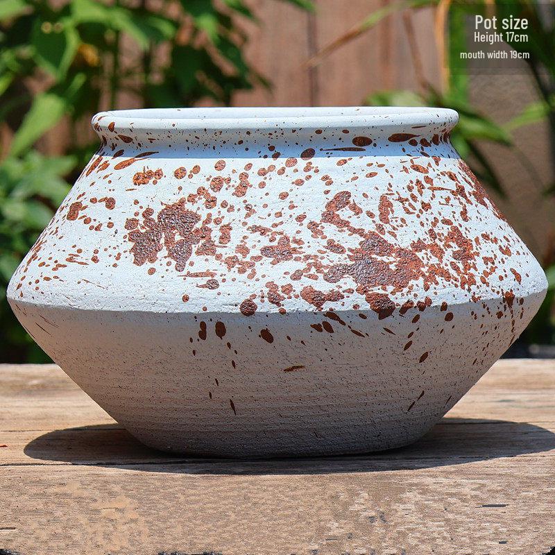 Large Coarse Pottery Green Planter: Ceramic Flower Pot for Succulents, Orchids, and Plants