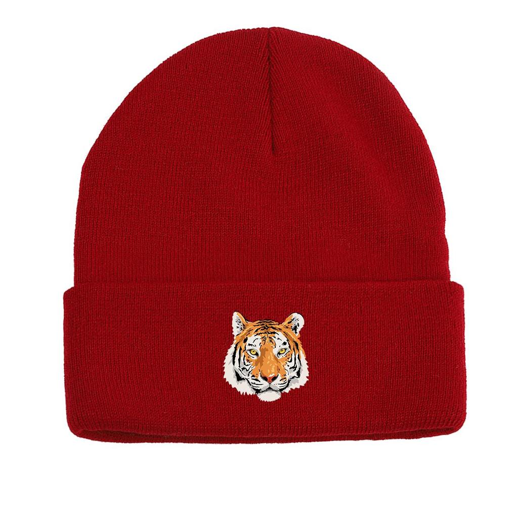 Tiger Warm Knit Cap Beanie, Animal Skull Cap Cozy Slouchy Solid Color Headwear Knitted Hat Beanie