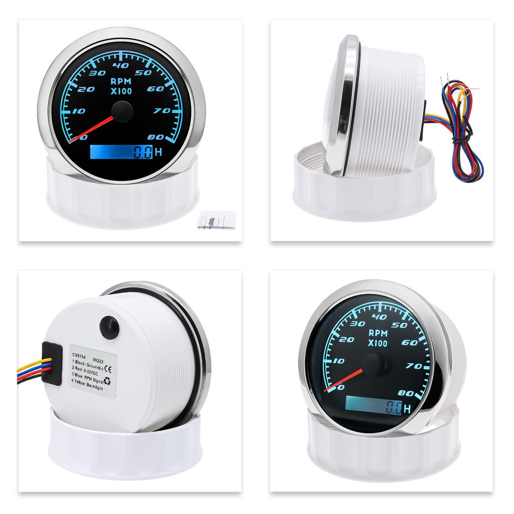 85mm Car Boat Tachometer Gauge 3000/4000/6000/7000/8000RPM Tacho Meter Gauge With Hourmeter Waterproof 7 Color Backlight 12V 24V