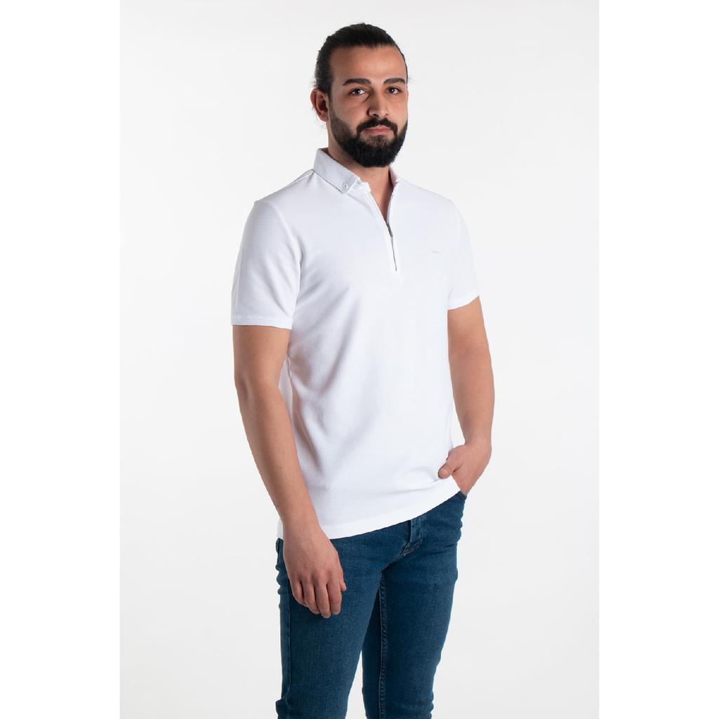 Мужская черная футболка с воротником-поло с молнией и деталями