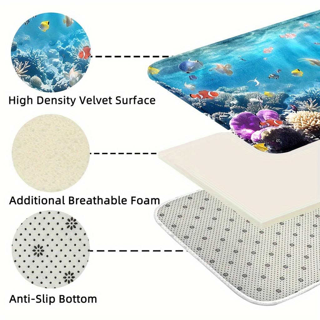 1Pcs Deep Sea Marine LifePattern Floor Mat Modern Kitchen Polyester Rug Non-Slip Colorful Indoor Carpet, For Home Bathroom Bedroom Living Room Decor
