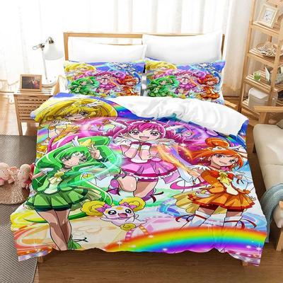 Улыбнитесь, PreCure! Комплект постельного белья Односпальный Полуторный Двуспальный Кинг-сайз Комплект для кровати Взрослый Детский Спальня Пододеяльник Комплекты 3D принт Каваи Аниме Кровать
