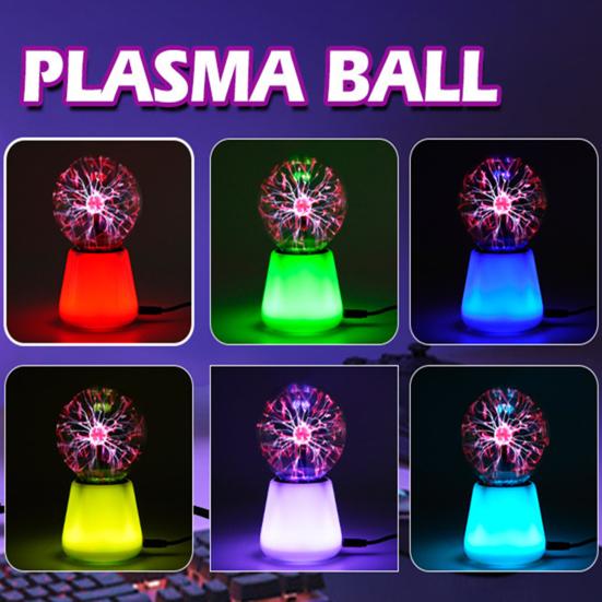 Ball Lightning Lamp with Touch Sensor Magic Ion Sphere Mood Light with Color-Changing Base Interactive Science Decor And Novelty Gift for Desk Room