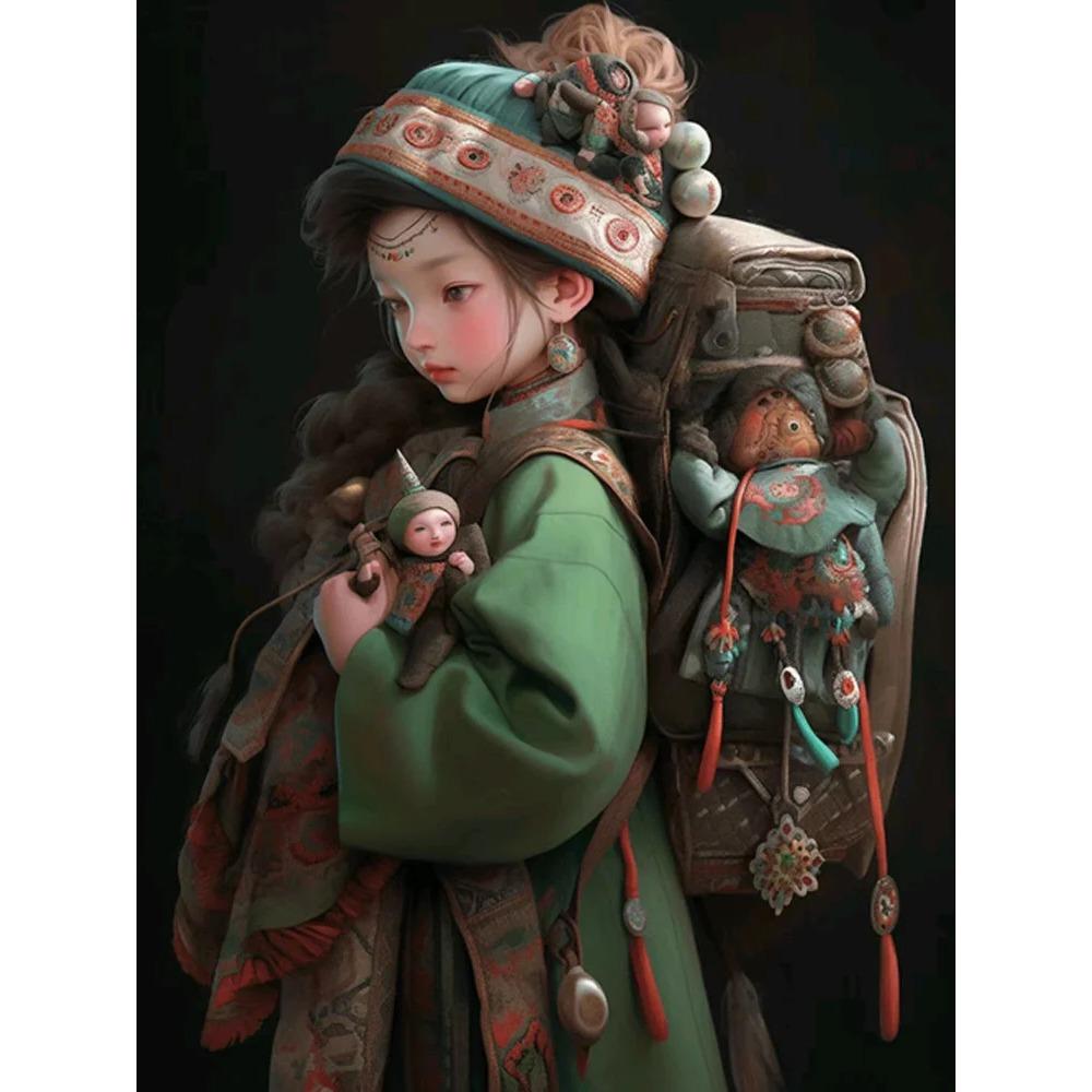 Алмазная картина Милая девушка Круглая алмазная живопись Ручная работа Феникс Животное Искусство Картина маслом Diy Алмазная мозаика Картина Украшение дома Рождественский подарок