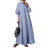 O-Neck Buttons Half Placket Baggy Dress Long Sleeves Pockets Ankle Length Women