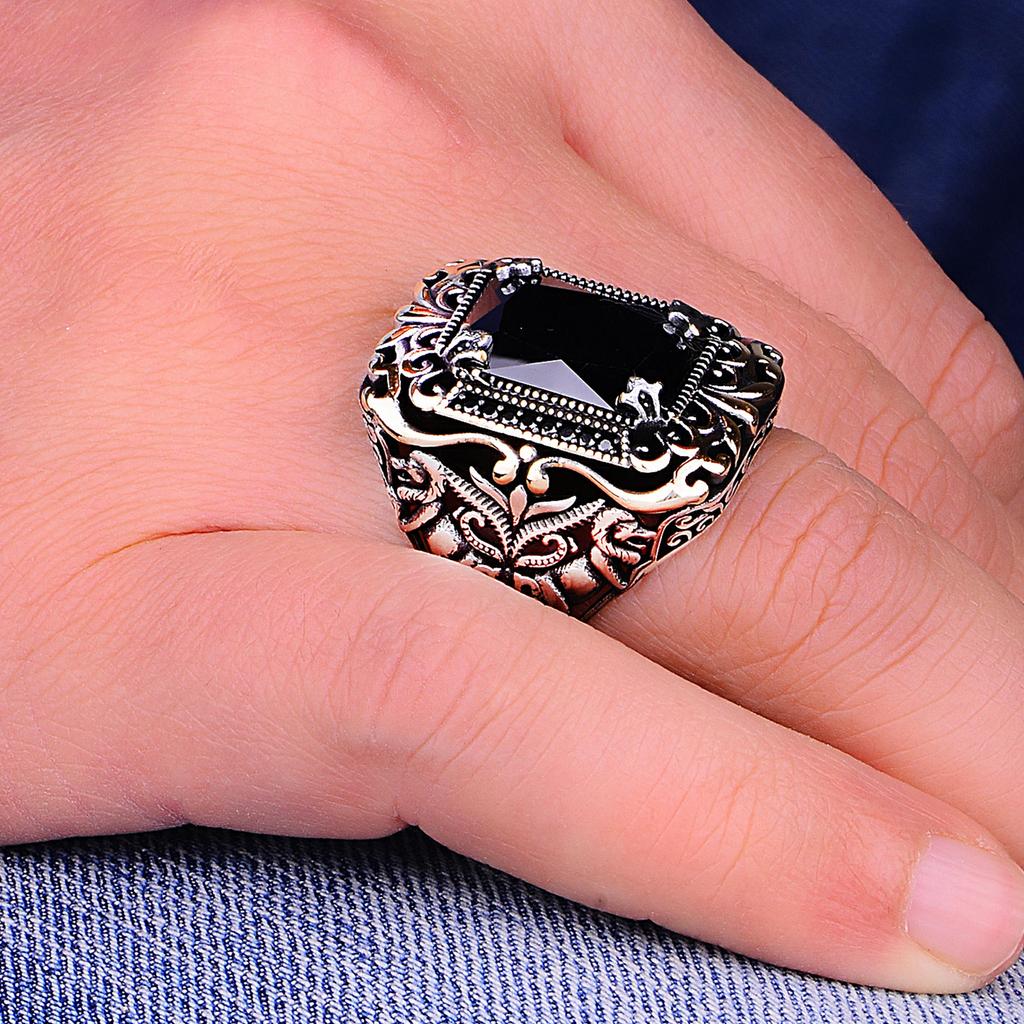 Отличительное мужское кольцо с ониксом, серебро 925 пробы, турецкий дизайн ручной работы, мужская элегантность