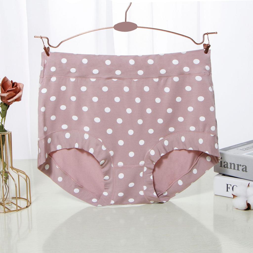 Modal Large Size Panties for Fat Lady Fashion Polka Dot Briefs High Waist Wide Leg Boyshorts Cotton Crotch Underpants
