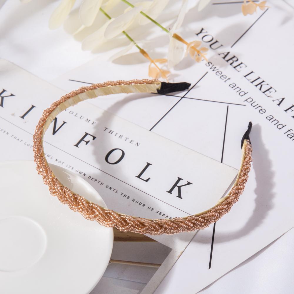 Ретро-резинка для волос ручной работы с бусинами, эластичная женская повязка на голову, аксессуары для волос, металлические хрустальные повязки на голову, обручи для волос для девочек, головные уборы