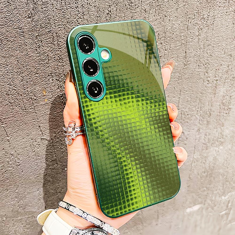 Кристальный чехол для телефона Samsung Galaxy S26 S25 S24 S23 S22 S21 FE Ultra Plus с решетчатой структурой, встроенное зеленое стекло, Изысканный