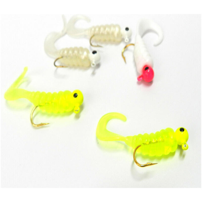 Рыболовные приманки для ловли морского окуня, мягкие приманки, джиг-головки, вращающиеся хвосты, черви, 7 шт./лот