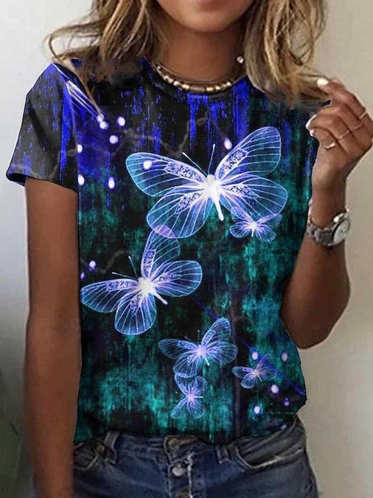 3D digital printed short sleeved new summer European and American trend T-shirt women's round neck top 2872 EMA